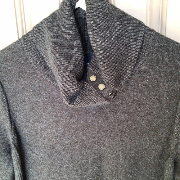 Calvin Klein Jeans Sweater SzS/P Gray Turtle W Snaps Long Sleeves Slimming Used - Picture 4 of 11